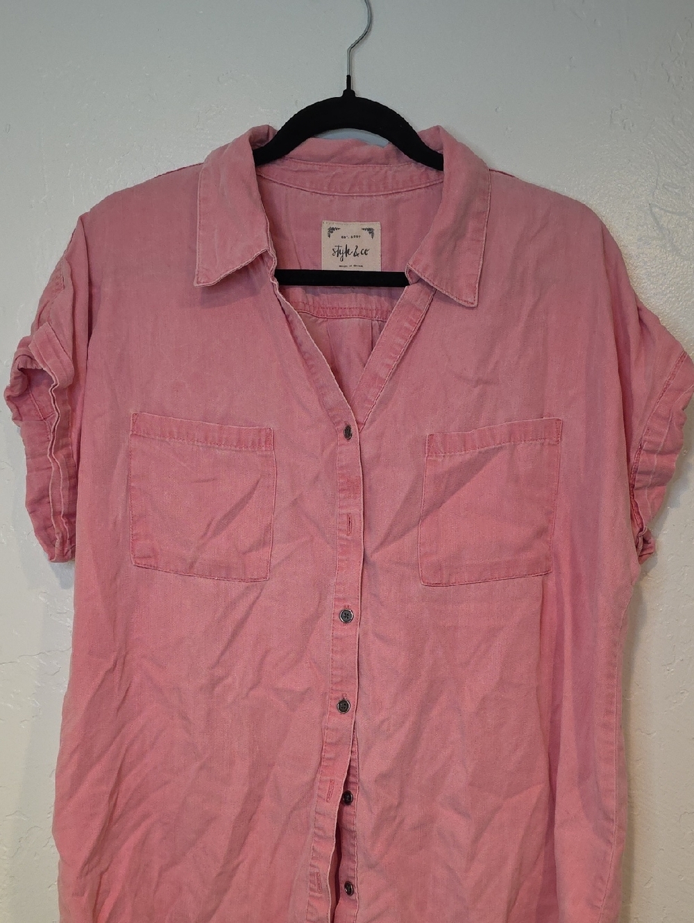 Style & Co Pink Button-Up Shirt Dress
